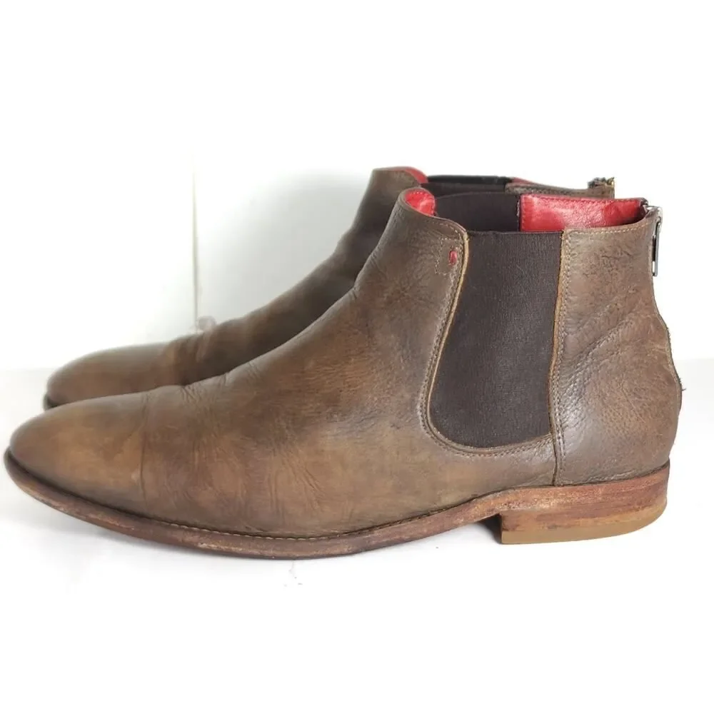 Freebird by Steven Men's Brown Leather Chelsea Boots with Red Lining